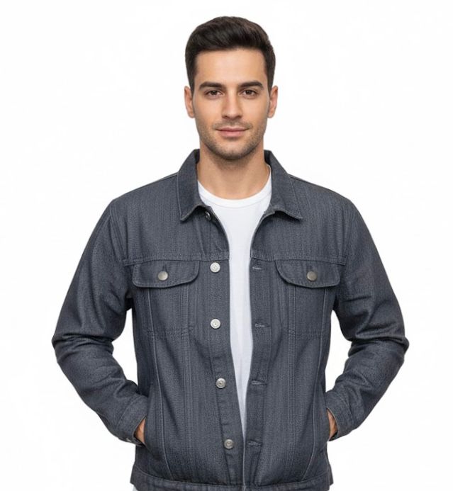Spread Collar Dual Pocket Denim Jacket