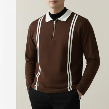 Old Money Stripe Zipper Polo Sweat – Cotton Fleece