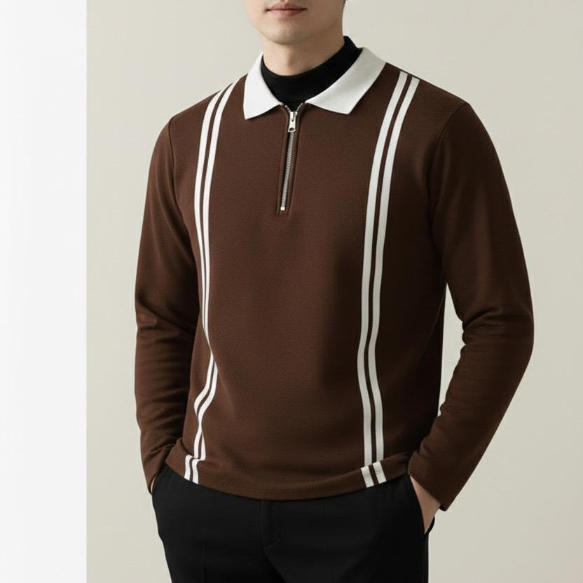 Old Money Stripe Zipper Polo Sweat – Cotton Fleece