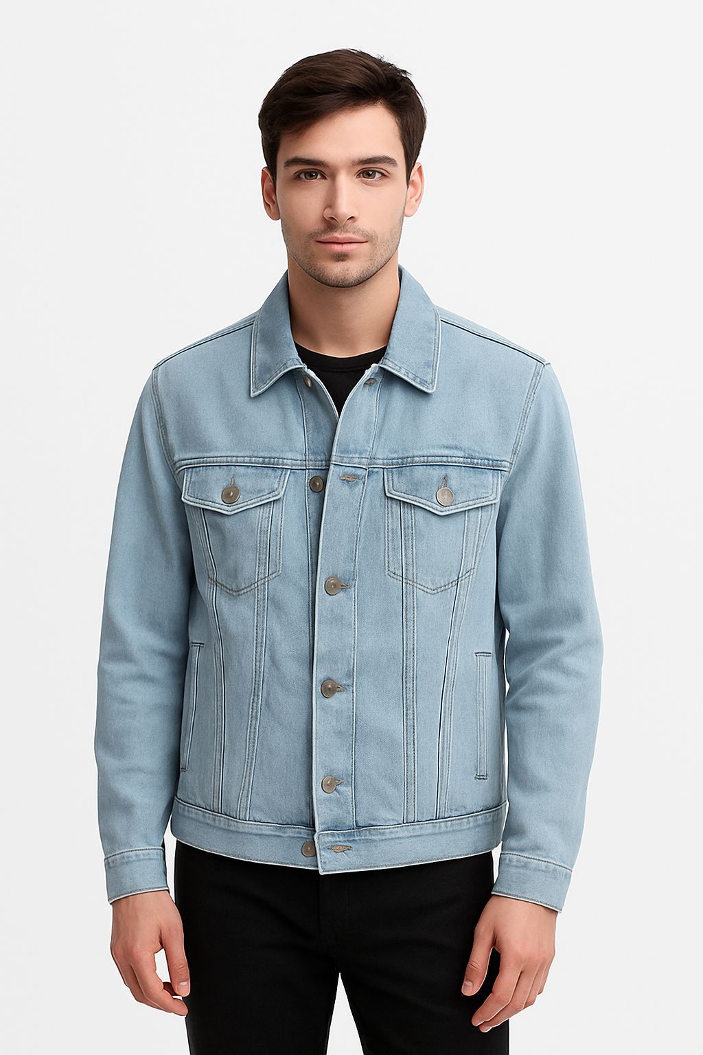 Spread Collar Dual Pocket Denim Jacket