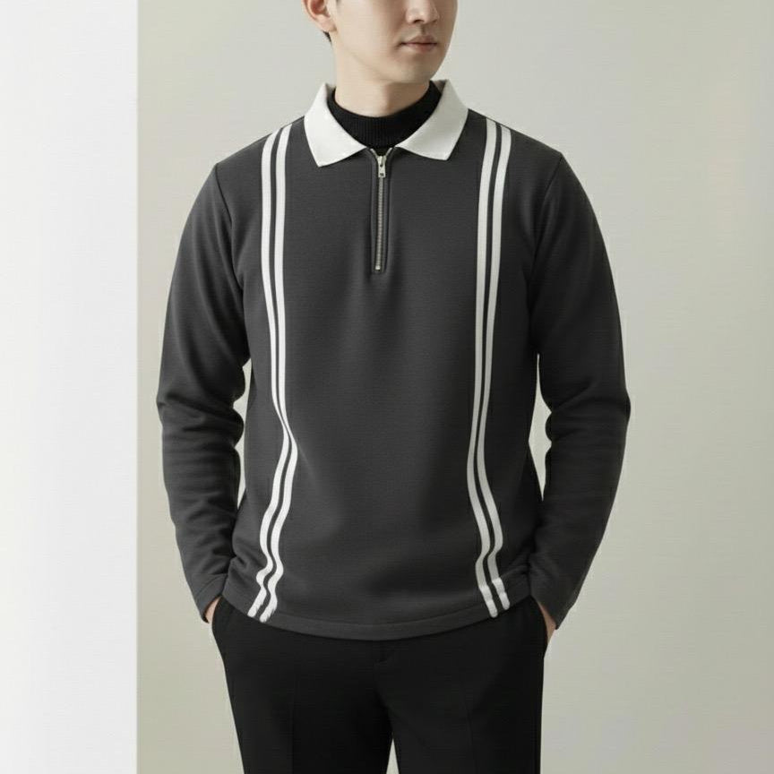 Old Money Stripe Zipper Polo Sweat – Cotton Fleece