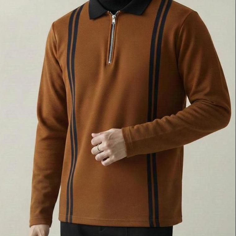 Old Money Stripe Zipper Polo Sweat – Cotton Fleece